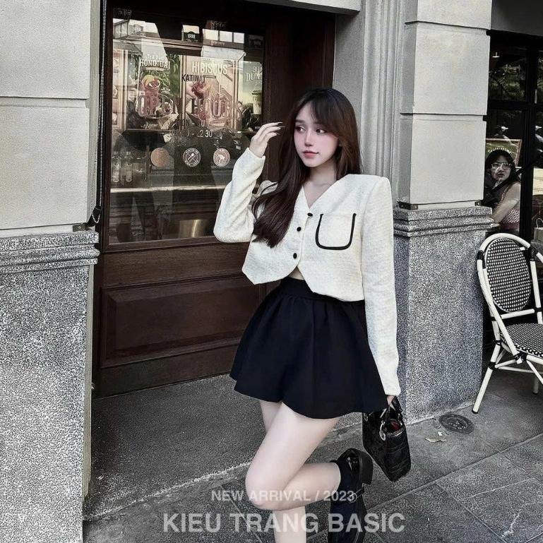 Set bộ nữ, Áo ren viền túi kèm chân váy chất áo dạ dày dặn Trendy Clothing