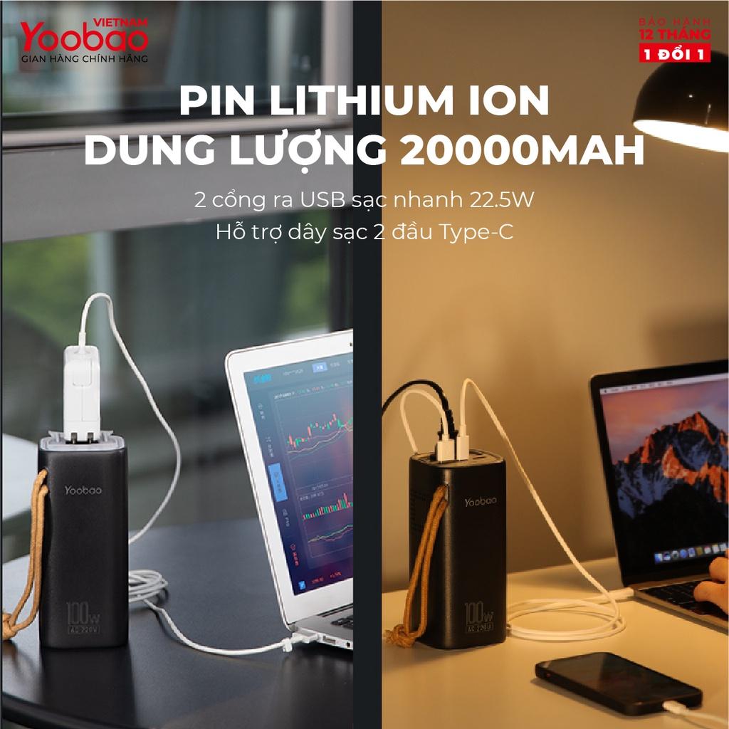 Trạm sạc dự phòng Yoobao EN100 dung lượng 20000mAh Tích hợp đèn pin 20000mah PD45W 220V/100W - Hàng chính hãng