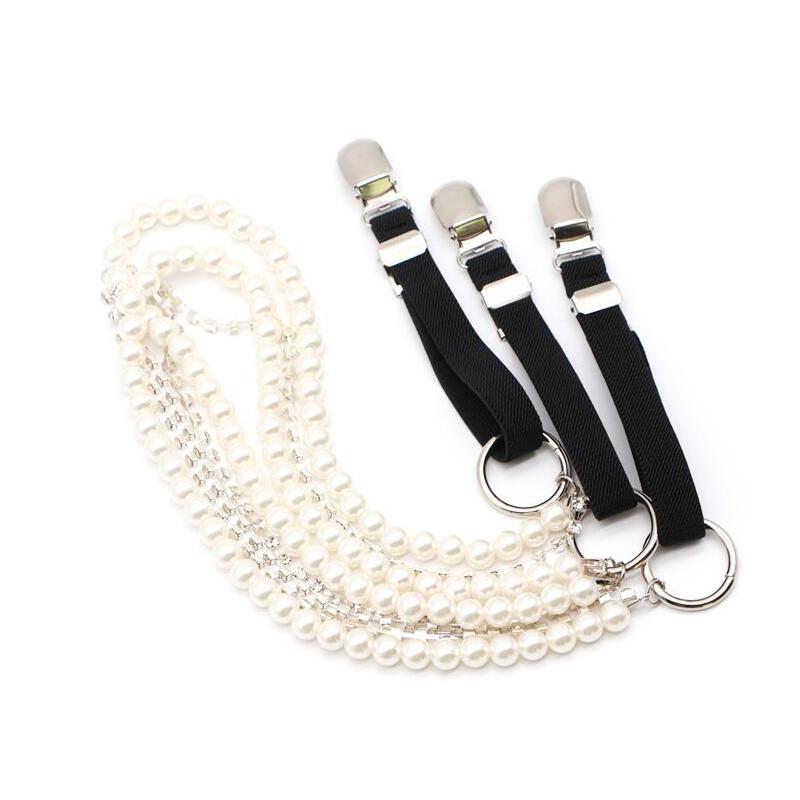 Thời Trang Treo Áo Nữ Ngọc Trai Cao Cấp Thắt Lưng Da Treo Áo Nam Có Thể Điều Chỉnh 3 Kim Loại Kẹp Đai Dây Gợi Cảm Treo Áo