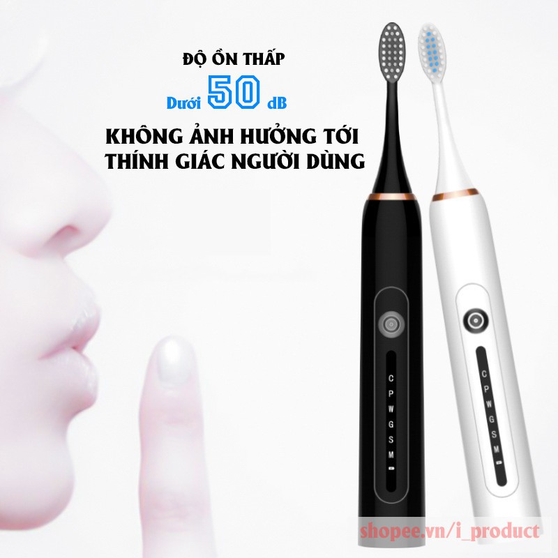 Bàn Chải Đánh Răng Điện Sonic X7 Cao Cấp Tẩy Trắng Răng Máy Đánh Răng Lông Mềm Cho Bé Tặng Đầu Chải