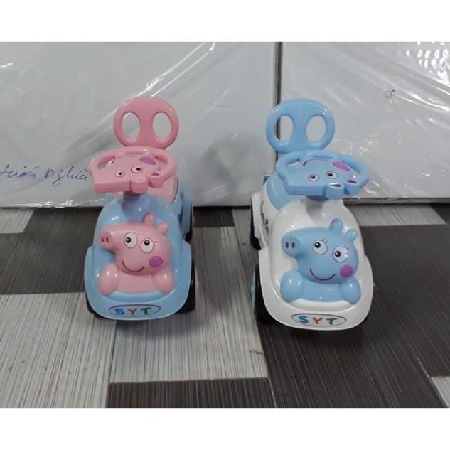 Xe lắc bơi chòi chân Heo Peppapig + nhạc + còi + thùng đồ + tựa lưng (Xe chòi chân cho bé)