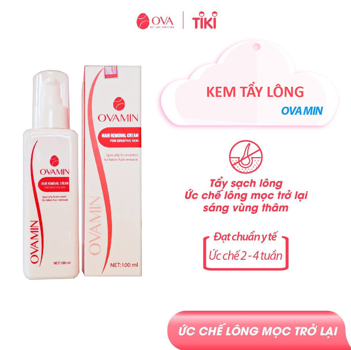 Kem tẩy lông Body OvaMin - triệt lông nách, chân, tay, bikini, vùng kín, an toàn và không gây kích ứng da, 100ml