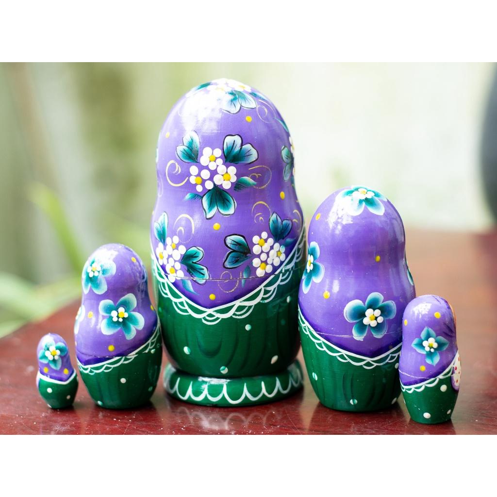 BỘ BÚP BÊ NGA MATRYOSHKA 5 LỚP 15CM "CÔ BÉ OLGA ÔM HOA" MÀU XANH HÀNG LƯU NIỆM NGA CỰC DỄ THƯƠNG