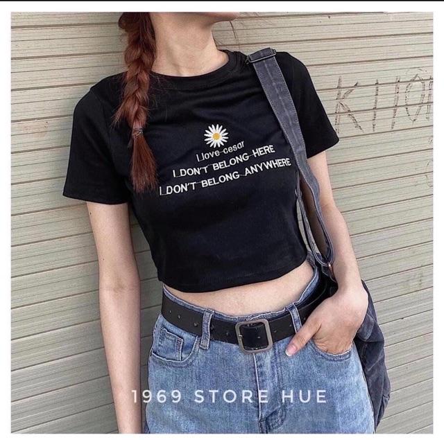 Áo croptop thun lụa thuê hoa cúc