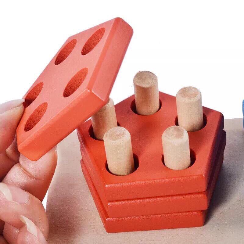 Bộ Đồ Chơi Thả Hình Khối Trên Thanh Bằng Gỗ Cho Bé Theo PP Montessori