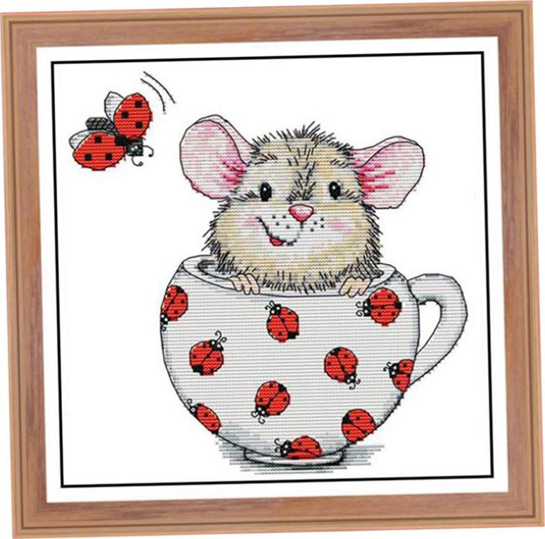 11ct / 14ct Mouse In Cup Pattern Stamped Cross Stitch Counted Kit For Woman