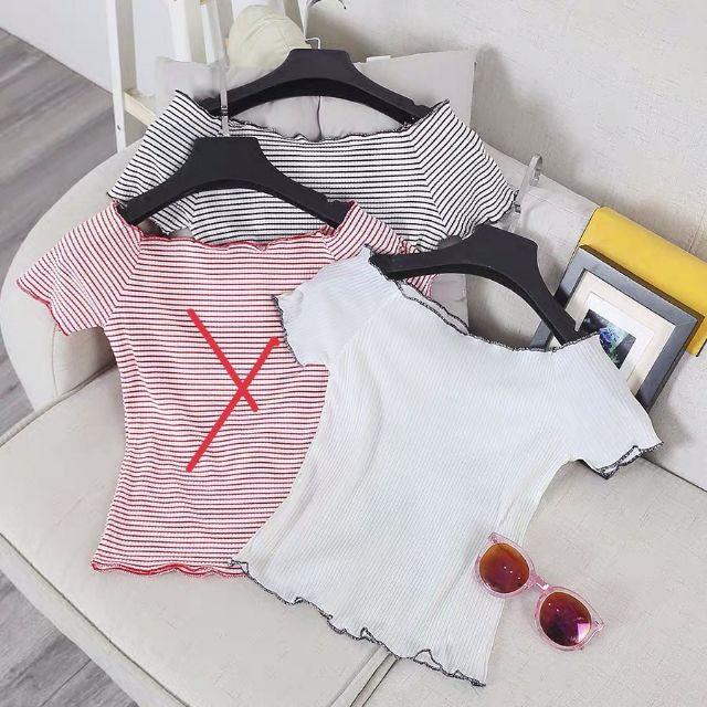 Áo trễ vai tay ngắn sọc