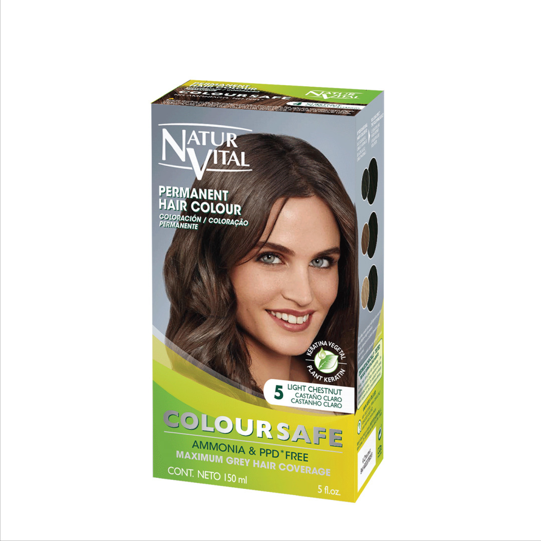 Thuốc Nhuộm Dưỡng Tóc NaturVital Colour Safe Permanent Hair Dye Chiết Xuất Lúa Mì & Đậu Nành, Giúp Làm Mới, Giữ Màu, Mang Đến Độ Mượt Bồng Bềnh - Màu Hạt Dẻ Nhạt