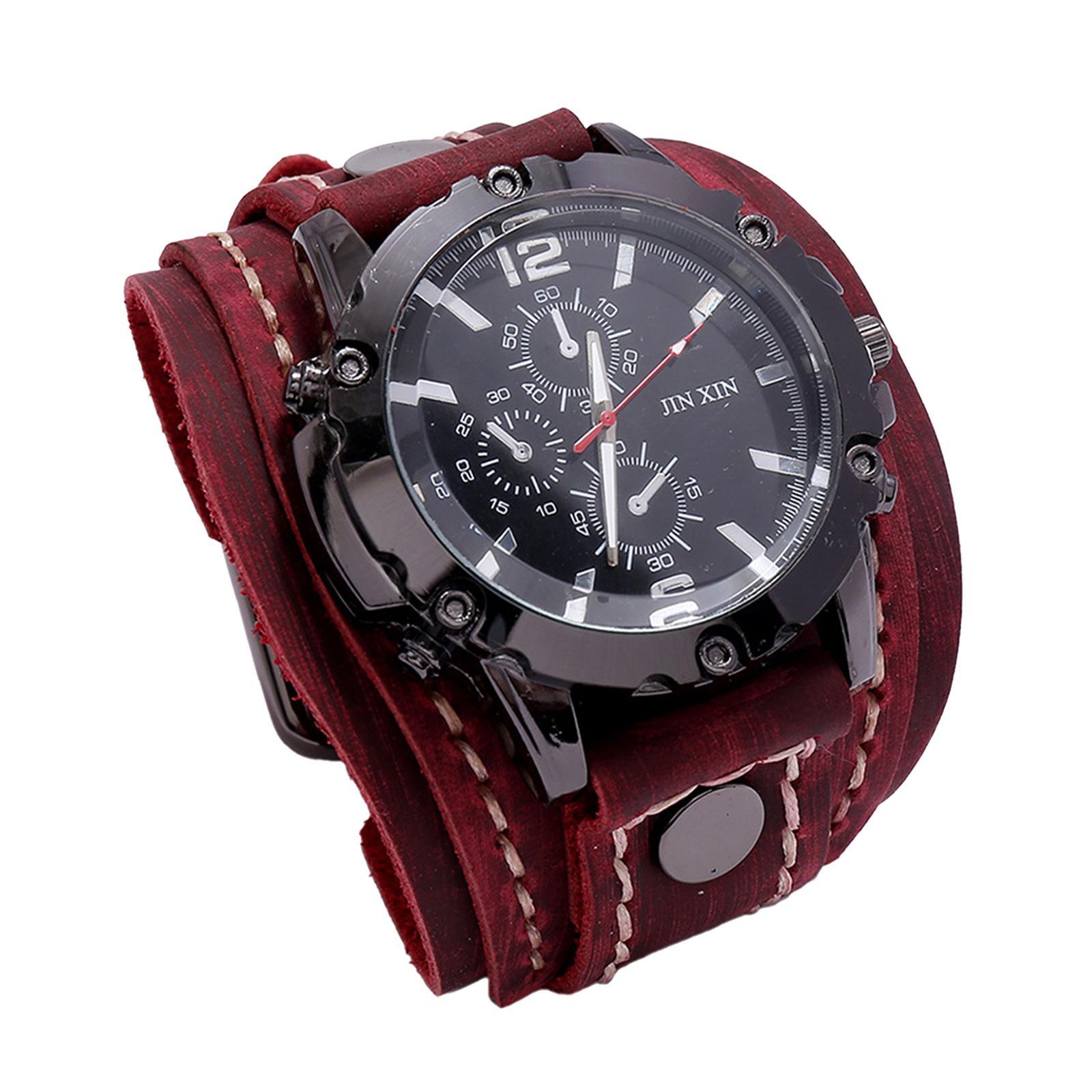 Yotijar Men Wrist  Male Watch Bangles Comfortable Wide Leather Strap for