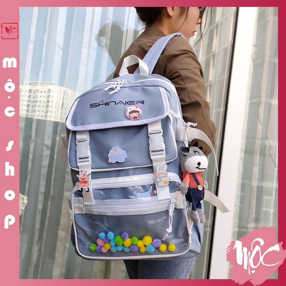Balo ULZZANG, balo thời trang- BL223, nhiều ngăn, vải chống thấm nước- Tặng kèm Sticker, bóng, gấu