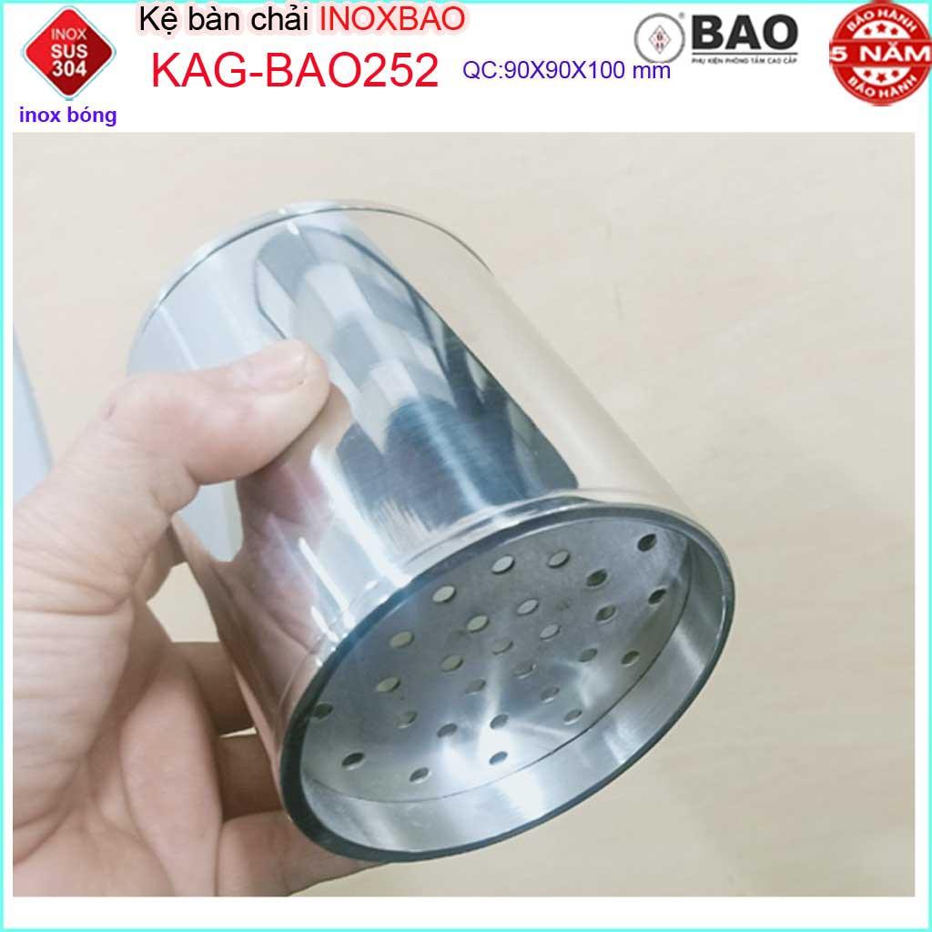 Kệ bàn chải Inox Bảo KAG-BAO252, giá để kem đánh răng đặt bàn-treo tường SUS304 bóng sáng thiết kế tuyệt đẹp sang trọng