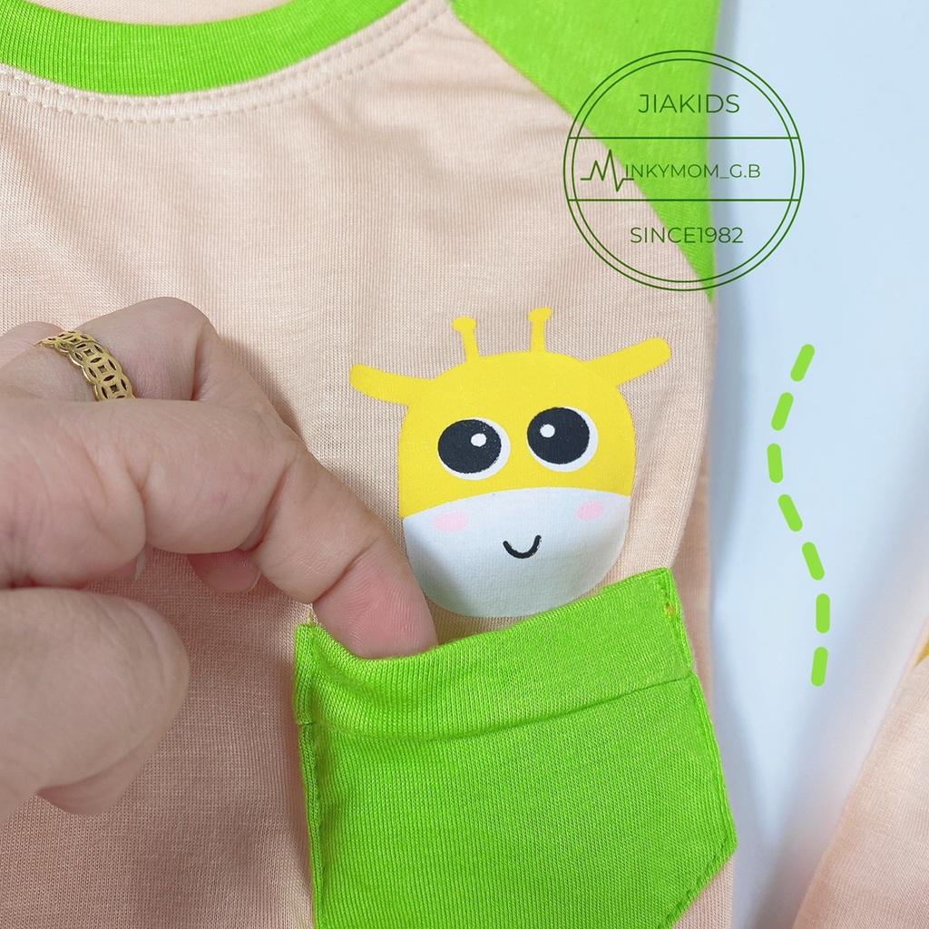 Bộ Quần Áo Bé Gái, Bé Trai Minky Mom Vải Thun Lạnh Túi Ngực In Động Vật MKDTL09