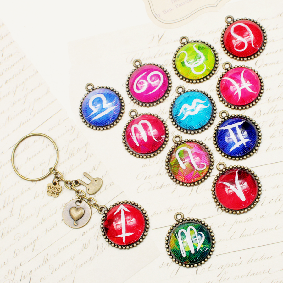 Móc khóa 12 cung hoàng đạo Zodiac màu sắc tươi sáng siêu đẹp 06646-MK0020