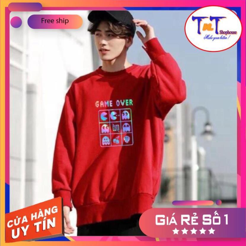 AS22 Áo Sweater Game Over Phản Quang, Aó Nỉ Dài Tay Nam Nữ Cá Tính thời trang sinh viên học sinh