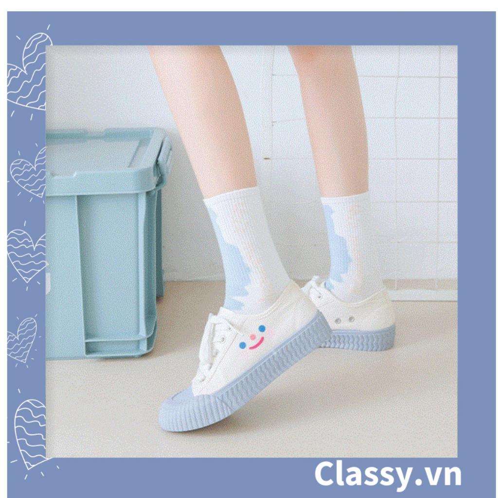 Tất cổ cao Classy, vớ cổ cao màu xanh trắng, chất cotton êm chân G1354