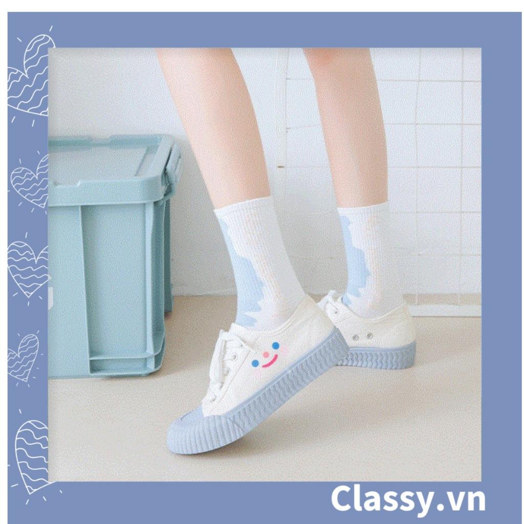 Tất cổ cao Classy,  vớ cổ cao màu xanh trắng, chất cotton êm chân G1354