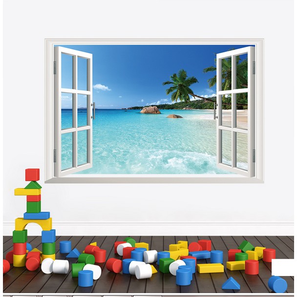 Decal dán tường decal trang trí cửa sổ biển 4 BINBIN tíchhợp sẵn keo, dễ dán (Có in theo kích thước yêu cầu)