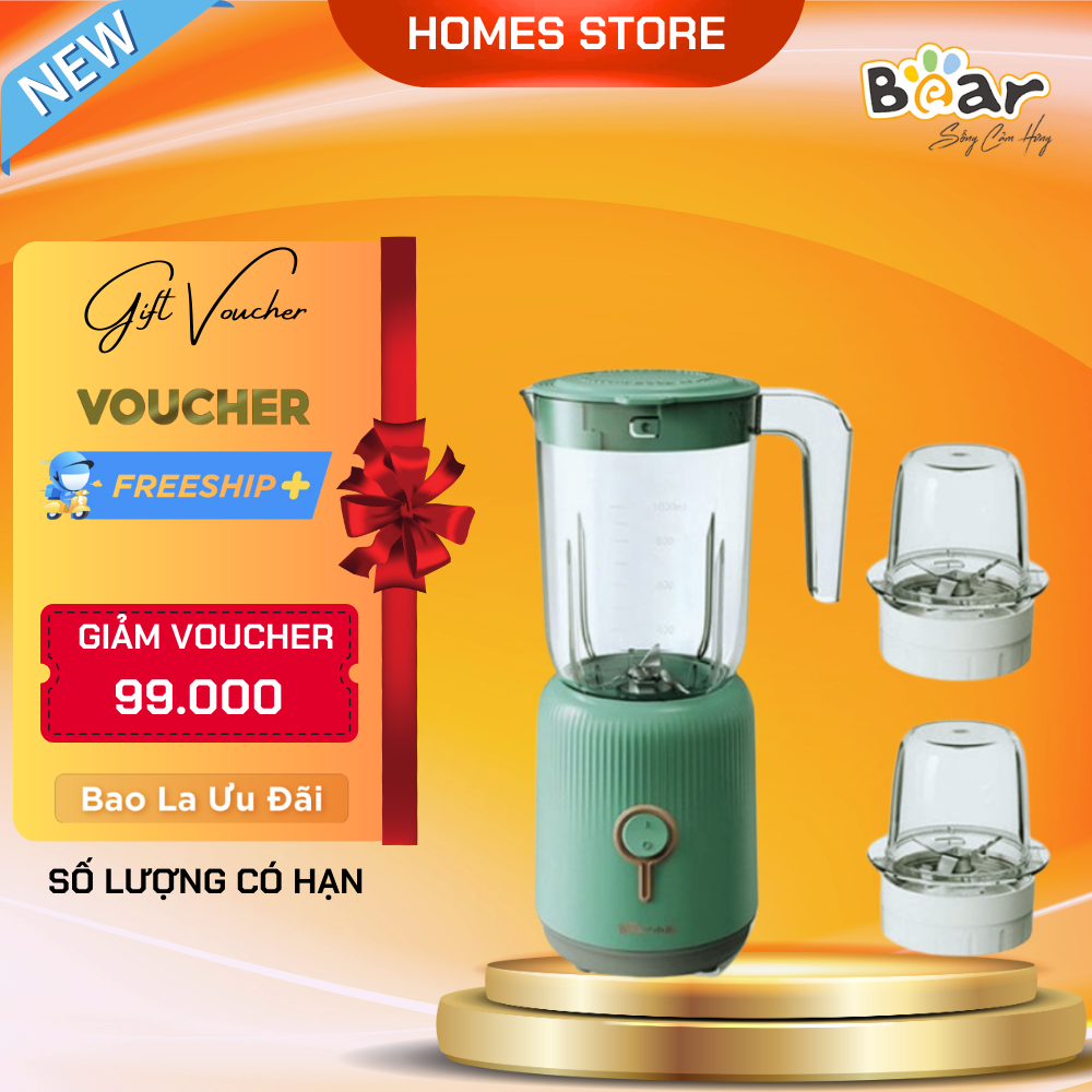 Máy Xay Sinh Tố Đa Năng BEAR BL-B10V2 Gồm 3 Cối Dung Tích 1.2 Lít Công Suất 300 W - Hàng Chính Hãng
