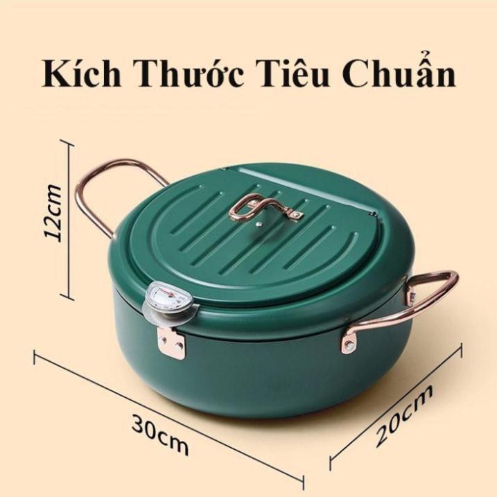 Nồi chiên dầu thông minh đa năng kèm nhiệt kế giúp căn chỉnh nhiệt độ 2 màu xanh bạc tiện ích gia đình S1975