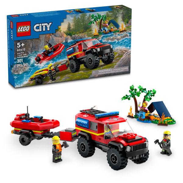 Đồ Chơi Lắp Ráp Xe Và Tàu Cứu Hỏa Chuyên Dụng - 4x4 Fire Truck With Rescue Boat - Lego City 60412 (301 Mảnh Ghép)