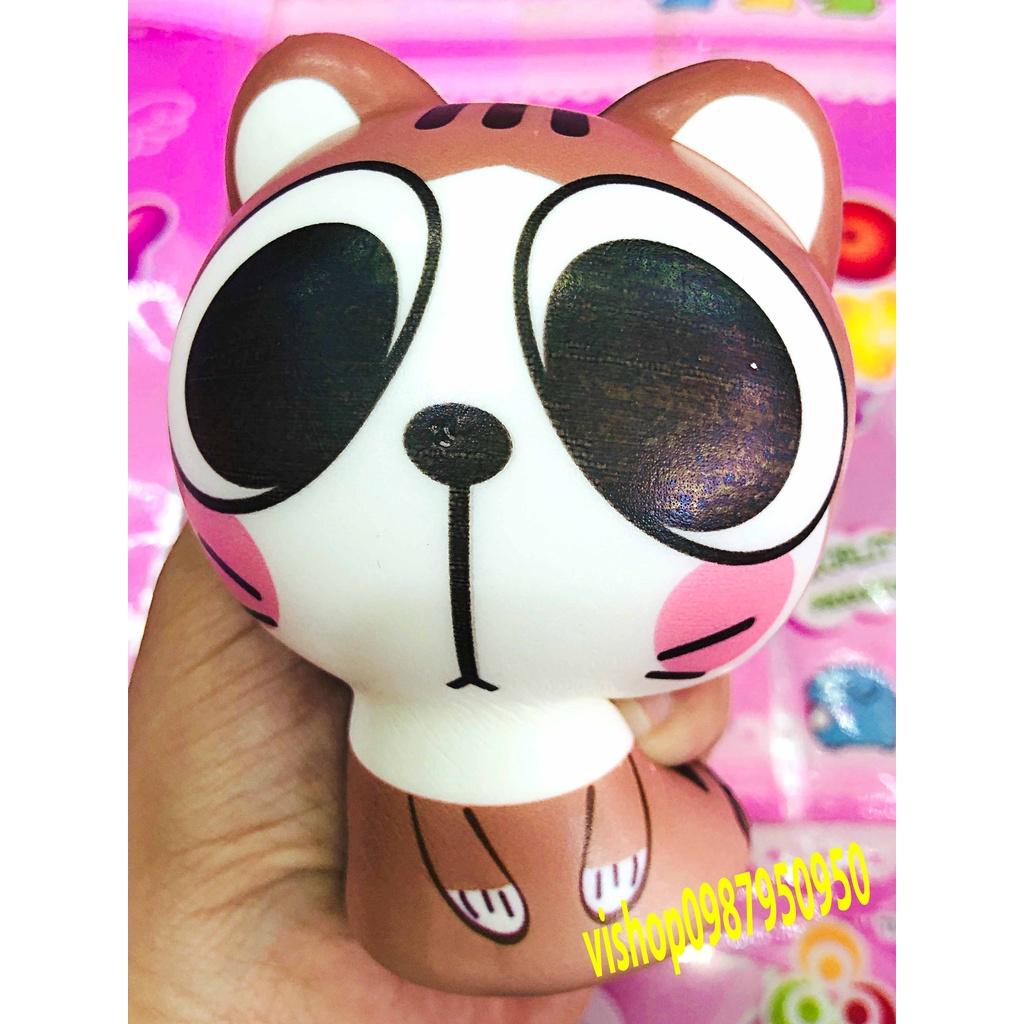 Squishy Lớn JUMBO Hình mèo chắp 2 tay màu nâu mắt to Đồ Chơi Xốp Giảm Stress Hình mềm mịn dễ Thương đàn hồi Cho Bé