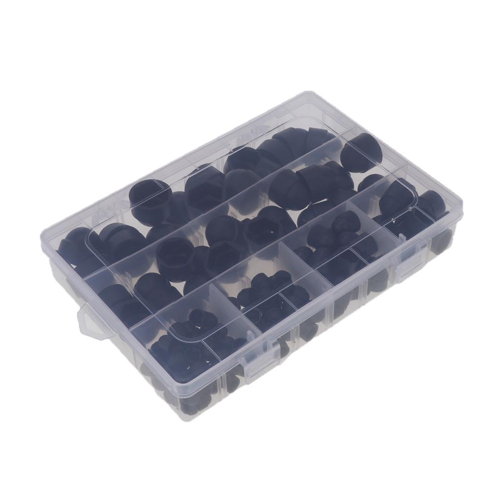 145 Pieces Protective Caps for Screws Hexagon Cover Cap for M 4 M5 M6 M8 M10 M12, Plastic Black Decorative Nut Cap