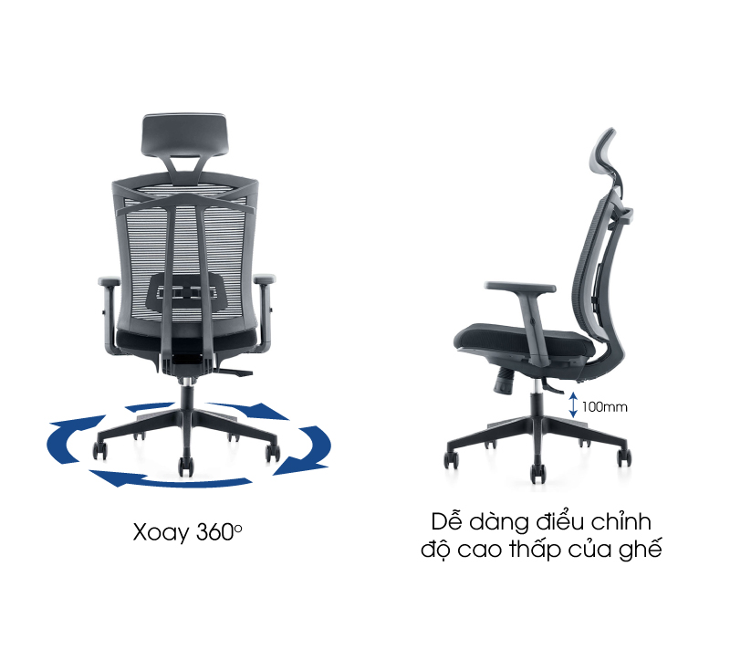 Ghế công thái học Ergonomic GOVI Felix F6206A-2 - Tựa đầu, tựa tay 3D, lưng ngả tựa êm ái