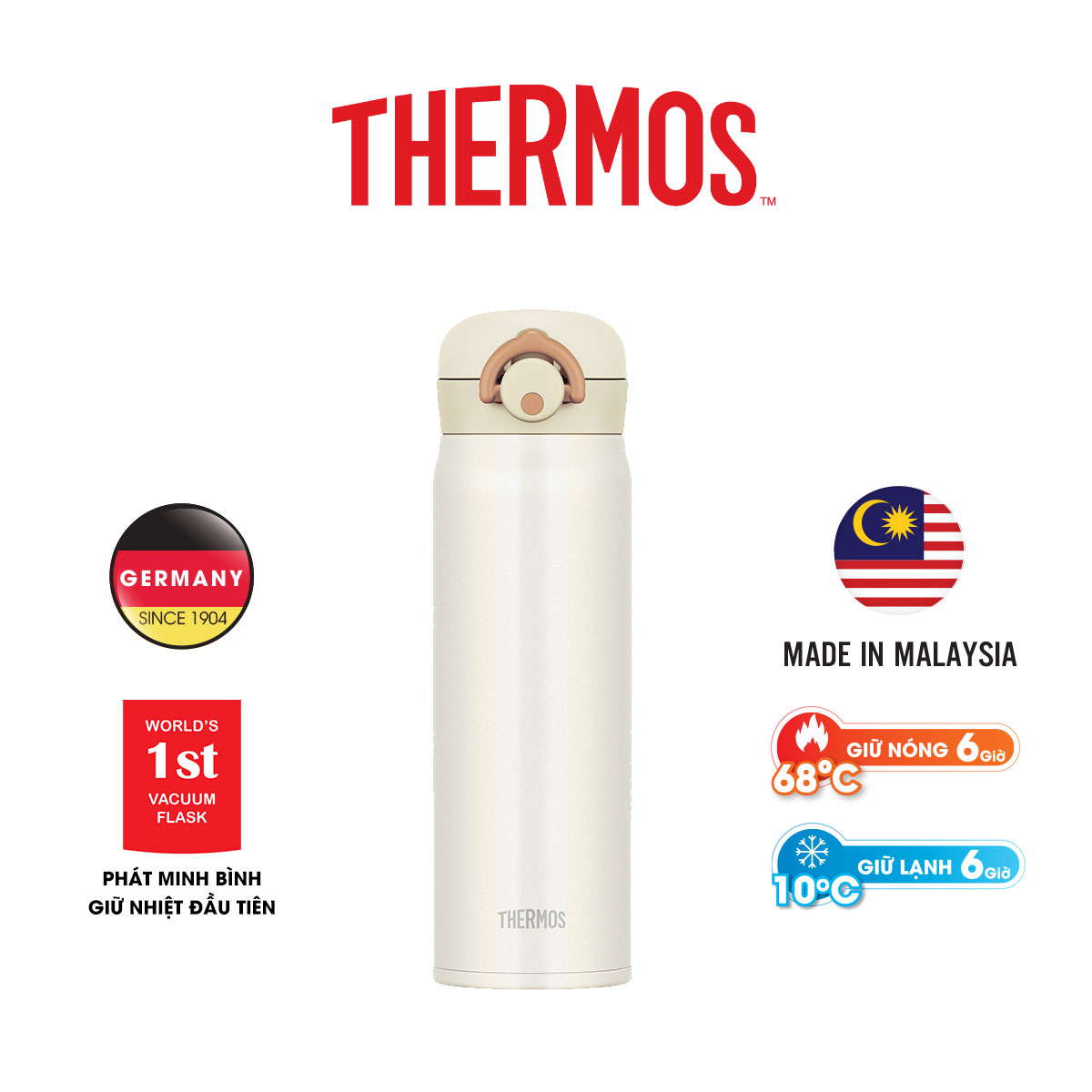 Bình giữ nhiệt Thermos nút bấm JNR-500 CRW 500ml màu trắng Hàng chính hãng