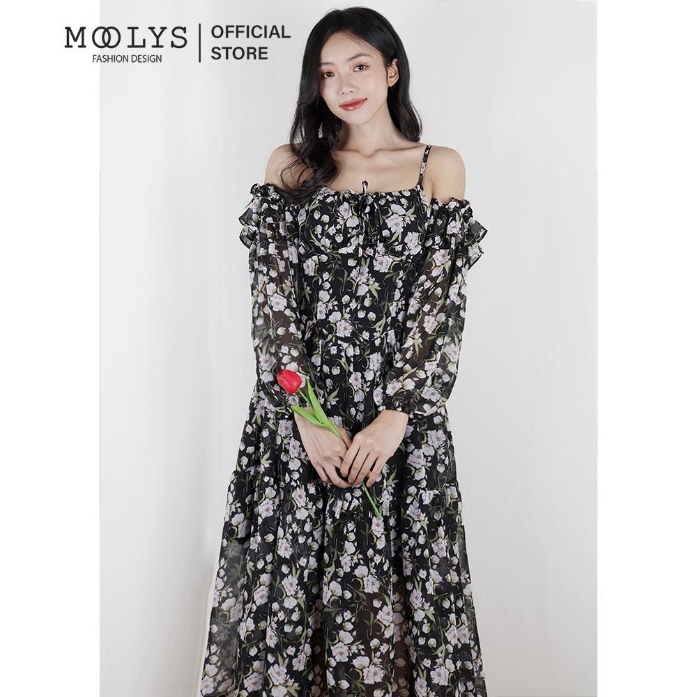 Đầm hoa thiết kế tay dài tiểu thư dễ thương Moolys MD009