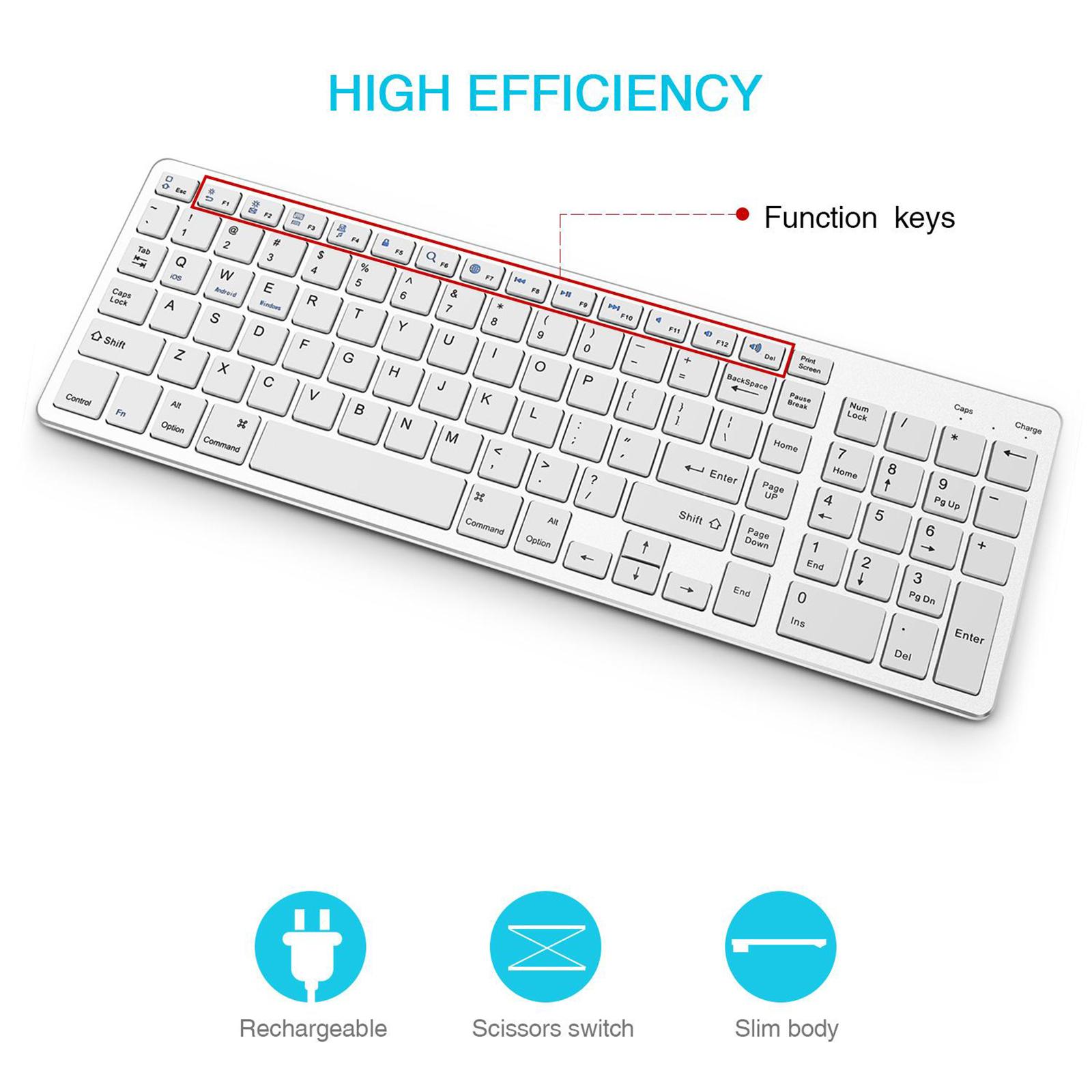 Compact Bluetooth Wireless Keyboard Slim Flat Quiet 90% Less Noise with Numeric Keypad for Windows iOS Android Mobile Phones PC Desktop Notebook