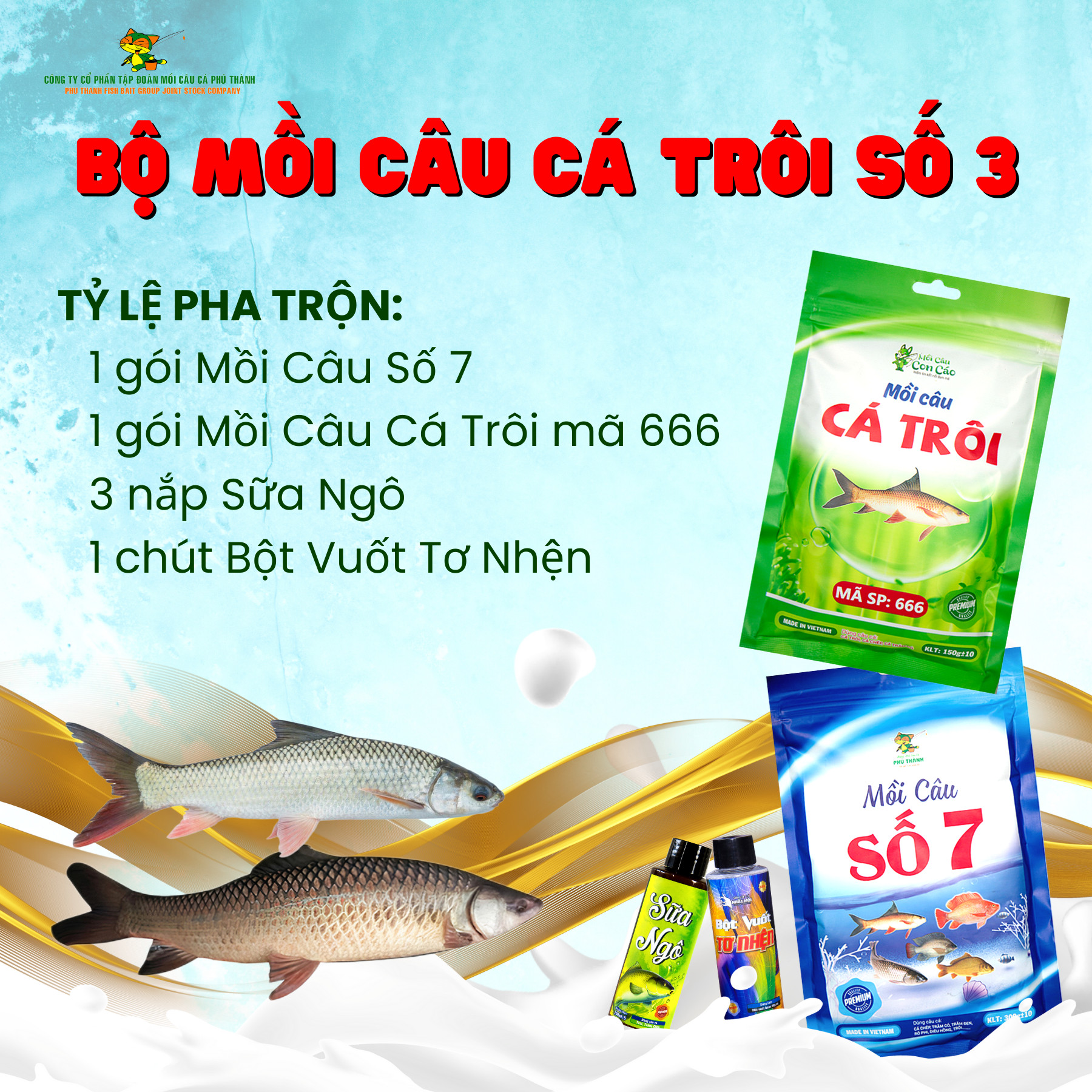 Bộ Mồi Cá Trôi Số 3 - Hãng Mồi Câu Cá Phú Thành