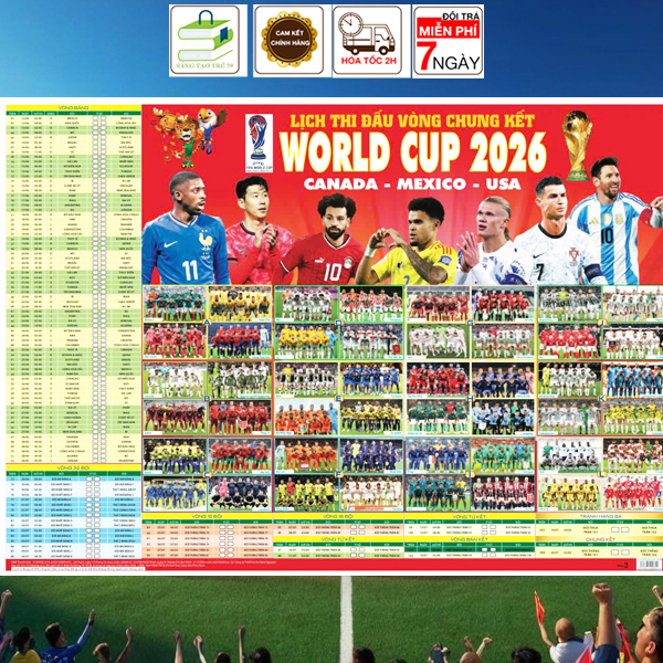 [MUA 1 TẶNG 1] Lịch Thi Đấu Bóng Đá World Cup 2026 ( Kích Thước 86 x 65 Cm )
