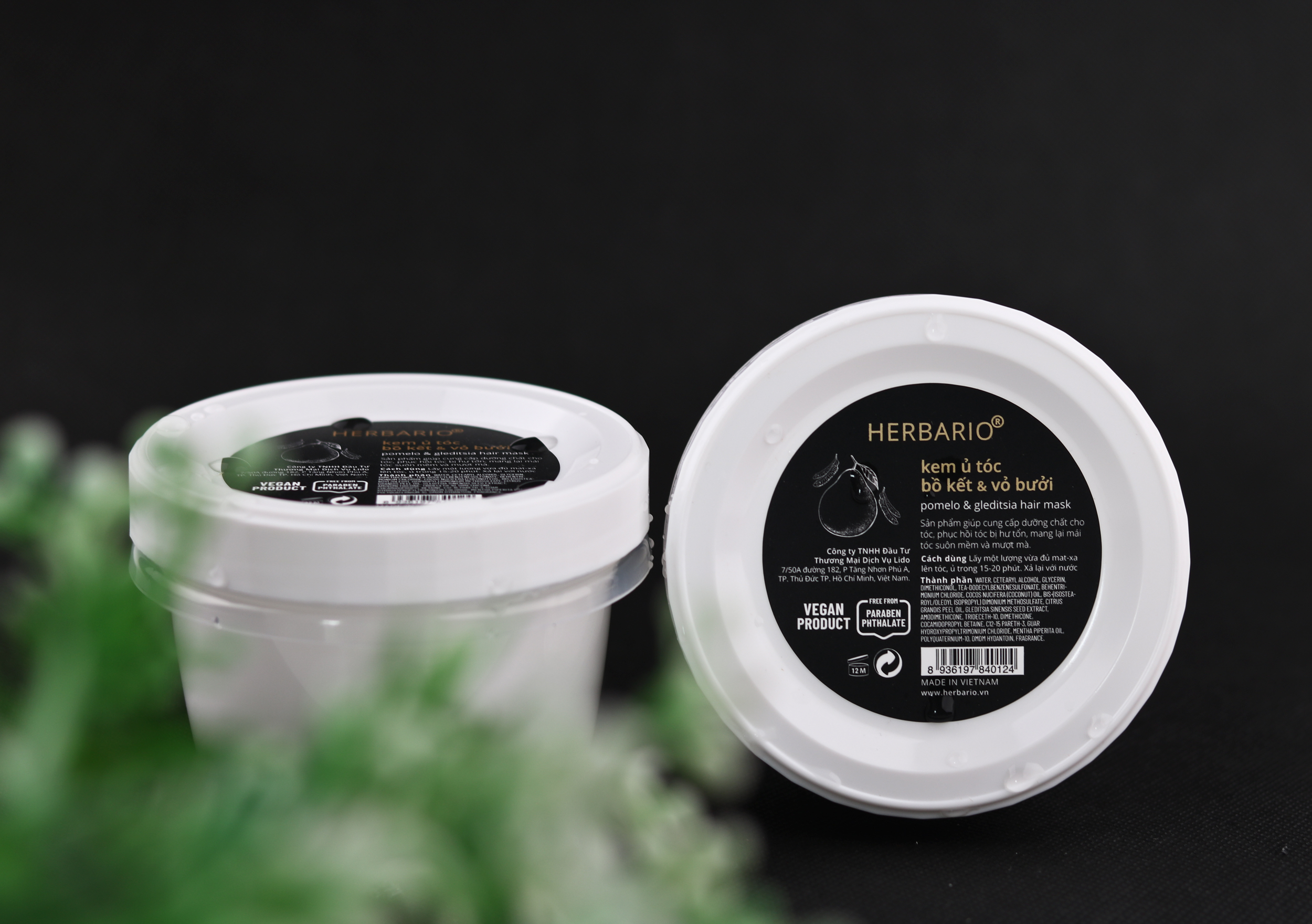 Kem ủ tóc bồ kết và vỏ bưởi Herbario 200ml dưỡng tóc chắc khỏe đen bóng suôn mượt thuần chay