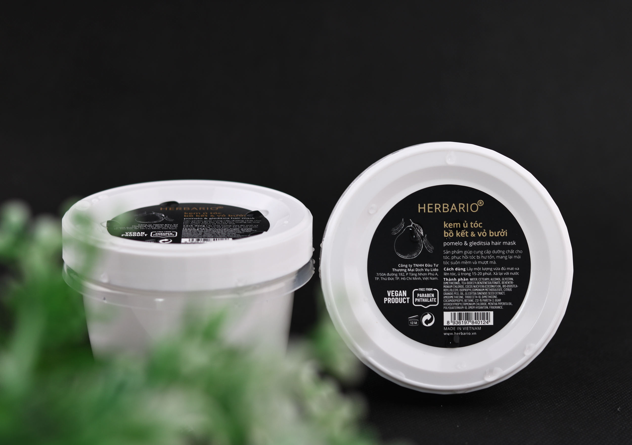 Kem ủ tóc bồ kết và vỏ bưởi Herbario 200ml dưỡng tóc chắc khỏe đen bóng suôn mượt thuần chay