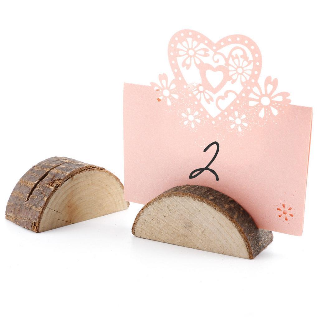 Rustic Wood Wooden Card Holders Table Number Stands for Home Party Decorations for Weddings Parties Table Centerpieces, Pack of 10, Half Round