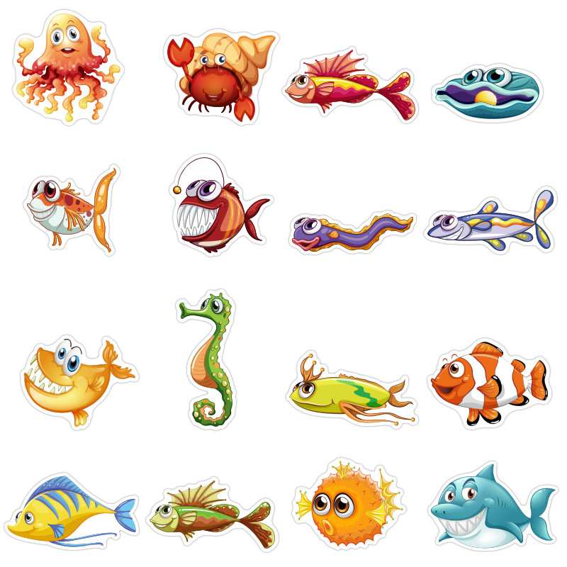 Sticker 40 miếng hình dán ocean fish