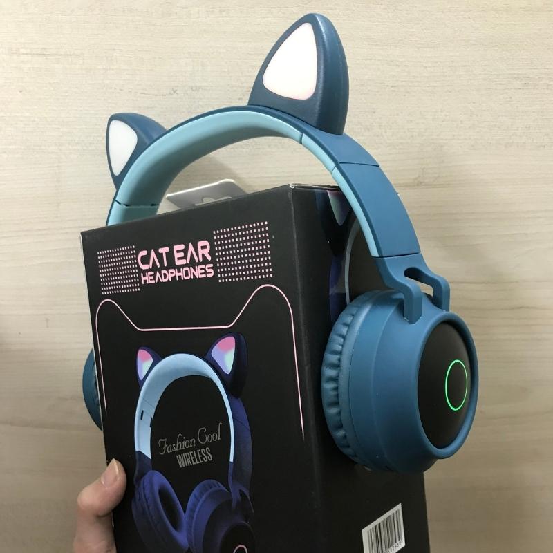 Tai nghe headphone tai mèo không dây bluetooth bass tốt tích hợp đèn led đàm thoại 2 chiều