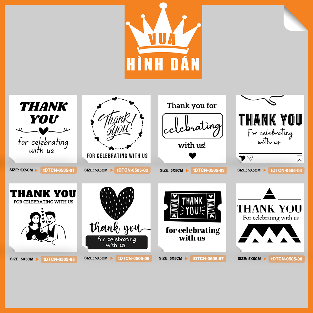 Set 50/100 sticker THANK YOU FOR CELEBRATING WITH US 5x5cm - nhãn dán gói hàng, quà lưu niệm 4.006