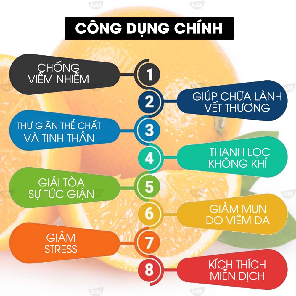 Tinh Dầu Cam Ngọt Kobi - Tinh Dầu Thiên Nhiên Nguyên Chất, Tinh Dầu Xông Phòng, Giúp Giảm Stress, Xua Đuổi Côn Trùng Và Khử Mùi Hiệu Quả, Thích Hợp Dùng Với Đèn Xông Và Máy Khuếch Tán Tinh Dầu (5ml)