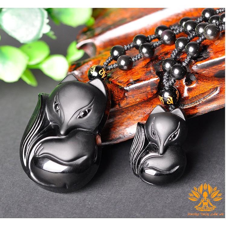 MẶT DÂY CHUYỀN HỒ LY ĐÁ THIÊN NHIÊN OBSIDIAN ĐEN TÌNH DUYÊN MAY MẮN TÀI LỘC TẶNG KÈM HỘP GẤM CAO CẤP.