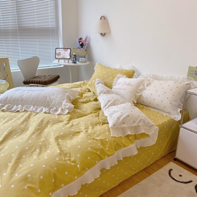 Set Cotton bèo 100%cotton Hàng Nhập Khẩu Cao Cấp 4 Món Tim Vàng Có Thể Sử Dụng Cả 2 Mặt Để Đổi Mới Không Gian Phòng