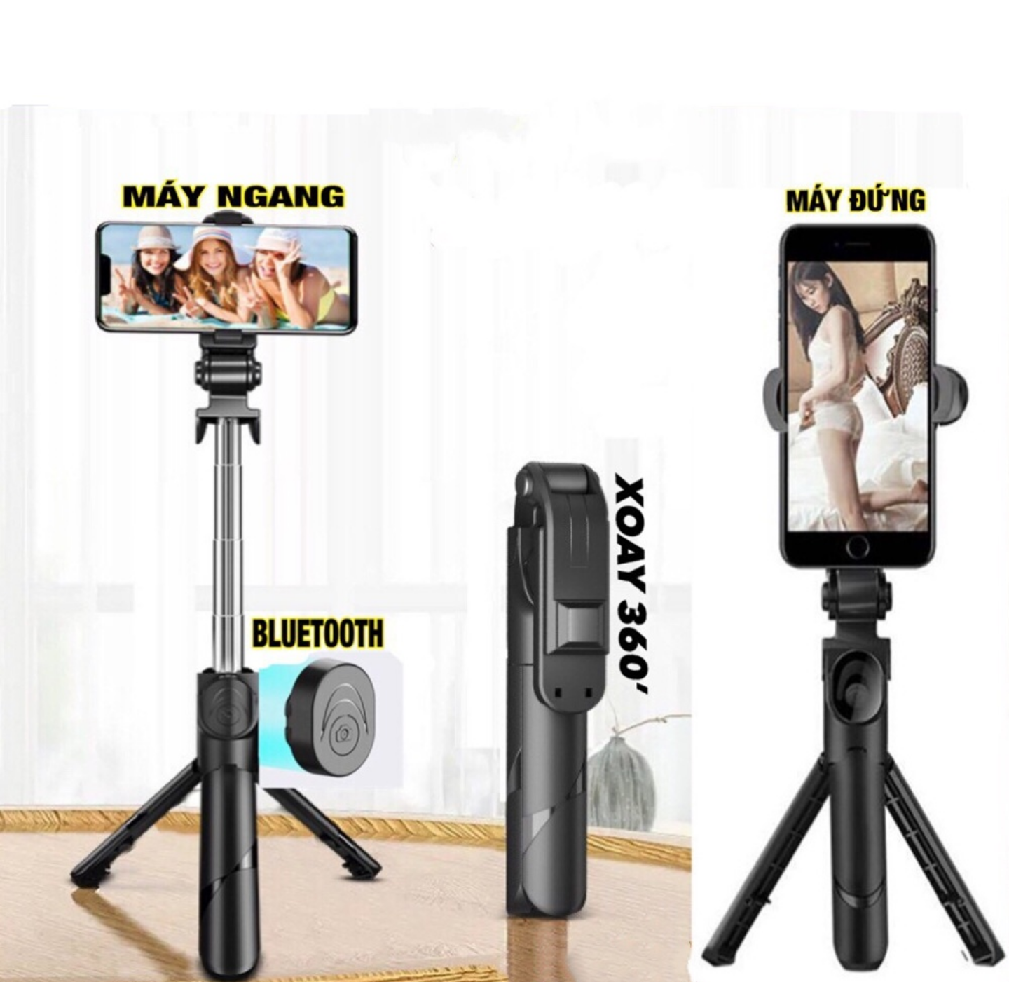 GẬY TỰ SƯỚNG QUAY PHIM CHỤP ẢNH CÓ BLUETOOTH ĐÈN LED 3 CHÂN ĐA NĂNG TIỆN DỤNG MẪU MỚI HÀNG CAO CẤP