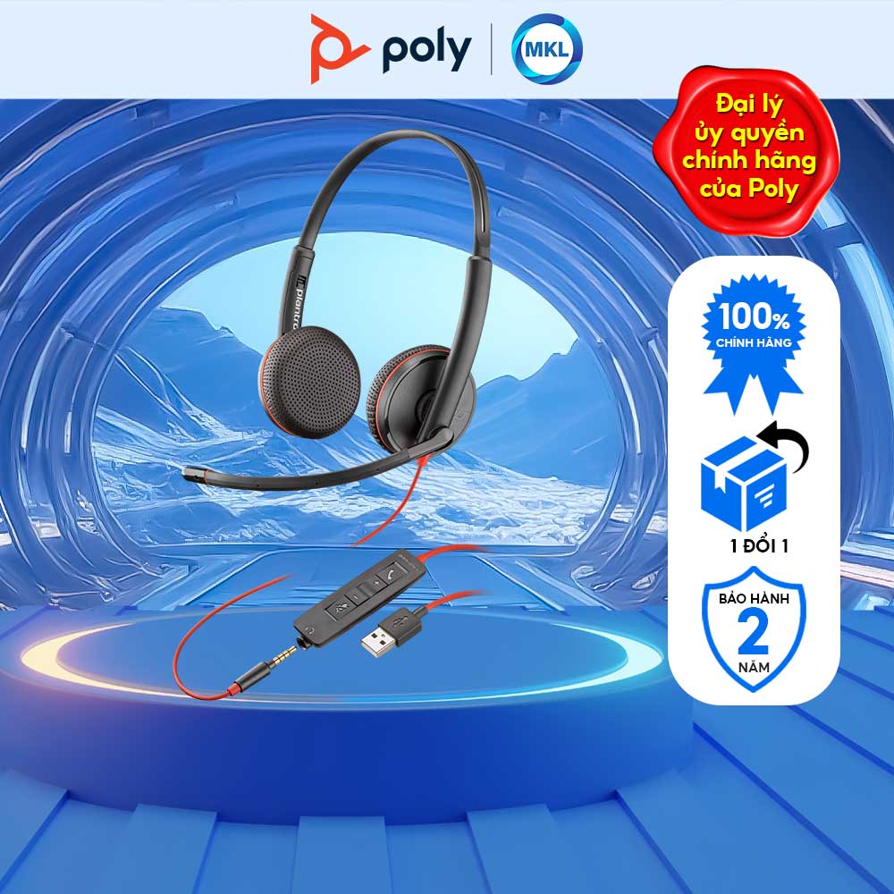 Tai Nghe Chụp Tai Có Dây Poly Blackwire 3225 USB-A Hàng Chính Hãng