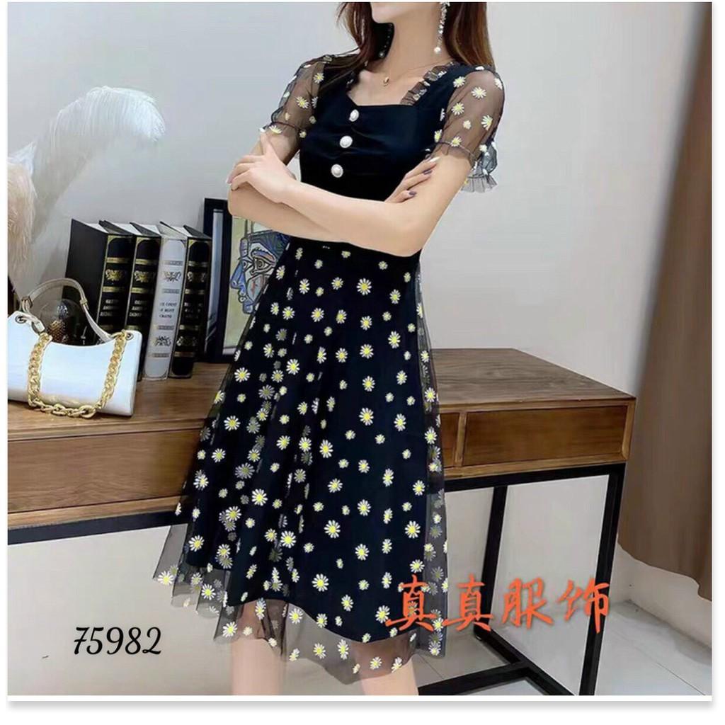 ĐẦM XÒE VOAN LỤA DỰ TIỆC HỌA TIẾT HOA THÊU SIÊU XINH TÔN DÁNG CHO CÁC QUÝ CÔ KHANH AN STORE