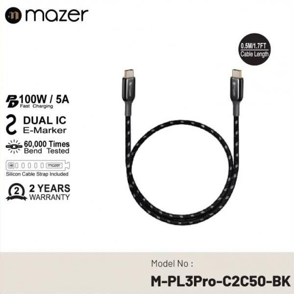 Dây Cáp Mazer Infinite.LINK 3 Pro Cable USB-C TO USB-C (0.5m) - Hàng chính hãng