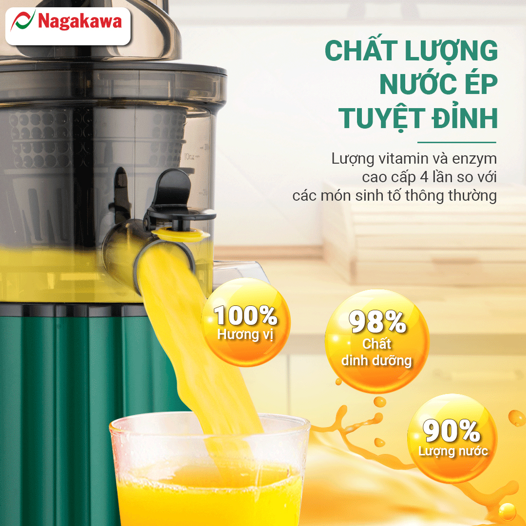 Máy ép chậm Nagakawa NAG0817 – Dung tích 300ml – Công suất 150w - Hàng Chính Hãng