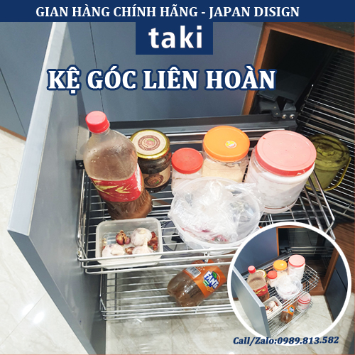 Kệ Góc Liên Hoàn Tủ Bếp TAKI Nan Dẹt Inox Không Gỉ 304 - Bảo Hành Vĩnh Viễn - Có Thợ Lắp Đặt