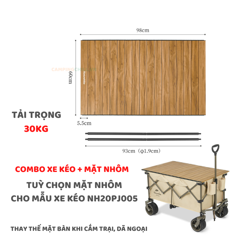 XE KÉO CẮM TRẠI, DÃ NGOẠI THỂ TÍCH LỚN 193L GLAMPING NH20PJ005, MẶT NHÔM XE KÉO PNH22JU001