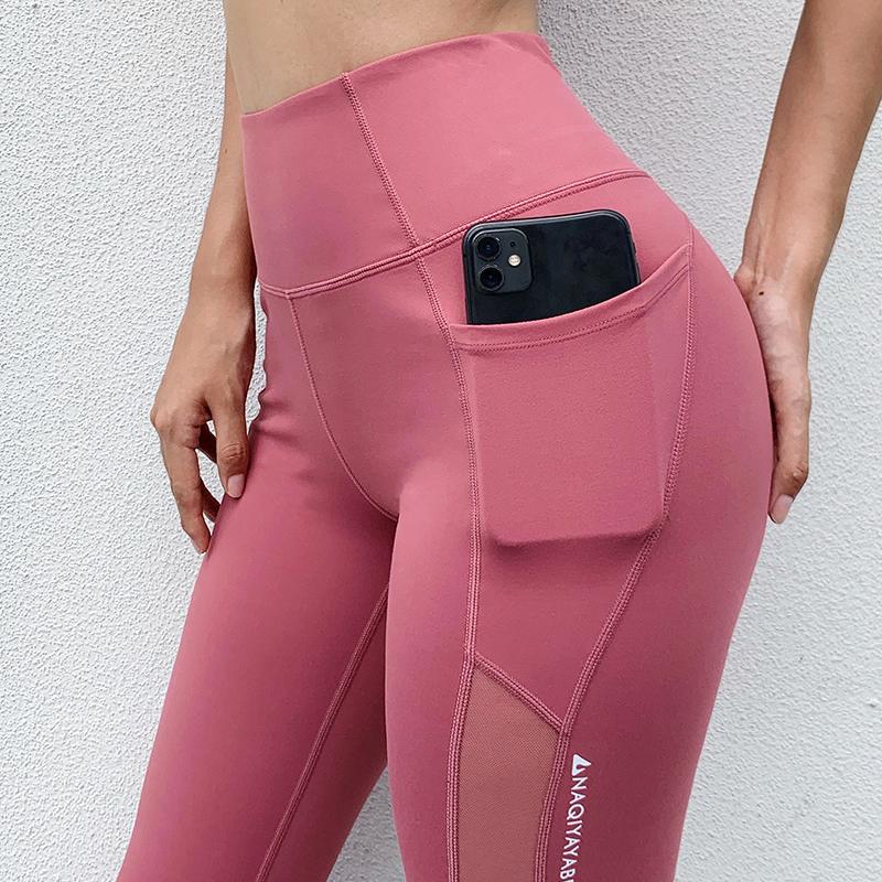 Lưới Khâu Push Up Nữ Yoga Túi Quần Lưng Cao Co Giãn Quần Legging Thể Thao Đào Tạo Toàn Diện Ôm Nữ Thể Thao