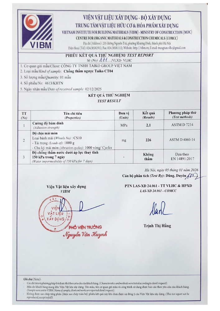 Combo 2 Kg Sơn Chống Thấm Ngược, Môi Trường Ẩm Nhà Vệ Sinh, Bể Cá, Bể Âm TAIKO CT4 - Tặng Kèm Vải Kết Cấu